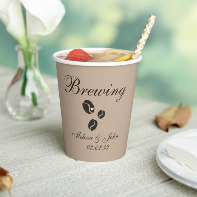 Coffee Bean Wedding Bridal Shower Beige Paper Cups (Insitu)