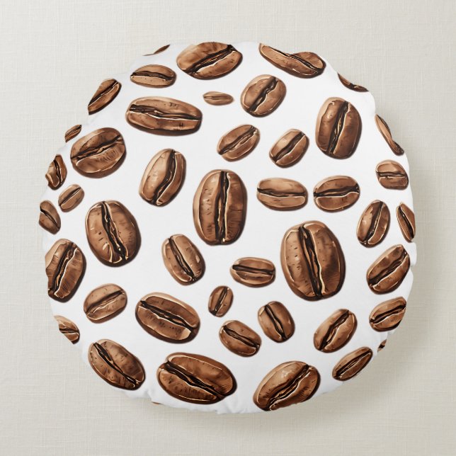 Coffee Beans All Over Round Pillow (Front)