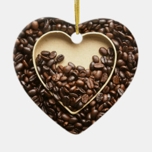 Coffee Beans and Heart Ceramic Ornament