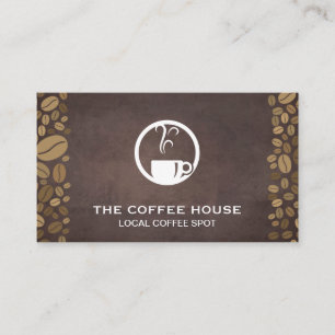Coffee Beans and Steaming Mug Business Card