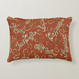 Coffee beans and typography written grunge seamles accent pillow