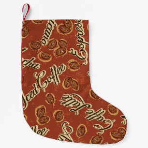 Coffee beans and typography written grunge seamles small christmas stocking