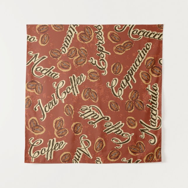 Coffee beans and typography written grunge seamles tapestry (Front)
