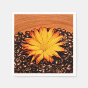 Coffee Beans and Yellow Daisy Napkin