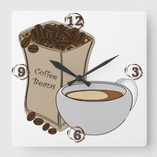 Coffee Beans Coffee Cup Square Wall Clock
