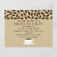 Coffee Beans & Cup Of Coffee Birthday Invitations