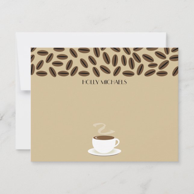 Coffee Beans & Cup Of Coffee Flat Notecards (Front)