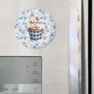 Coffee Beans Cupcake Faux Blue Denim Magnet
