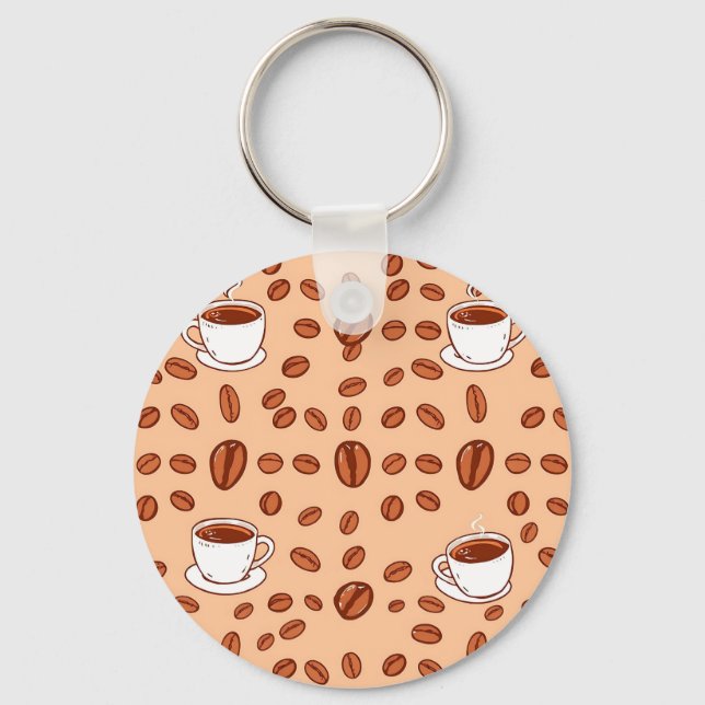 Coffee Beans Cups Cozy Pattern Keychain (Front)