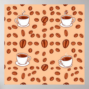Coffee Beans Cups Cozy Pattern Poster