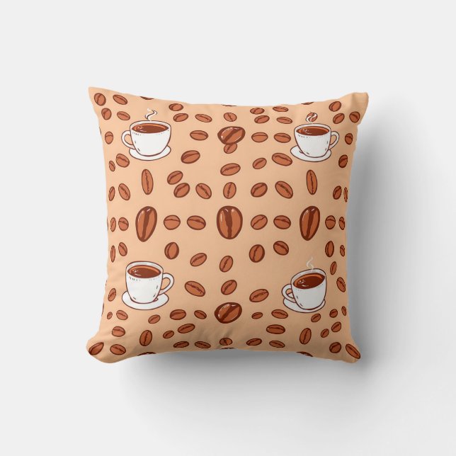 Coffee Beans Cups Cozy Pattern Throw Pillow (Front)