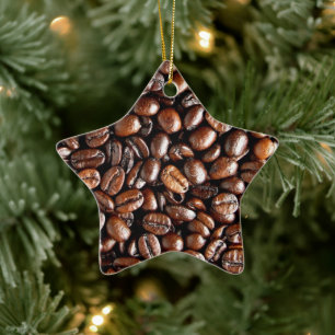 Coffee Beans Dark and Roasted Texture Pattern Ceramic Ornament