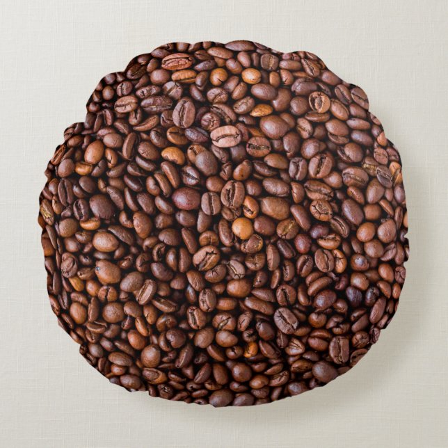 Coffee beans food texture pattern round pillow (Front)
