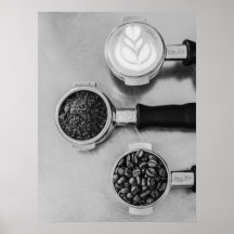 Coffee Beans Grounds and Latte Art