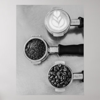 Coffee Beans Grounds and Latte Art Poster