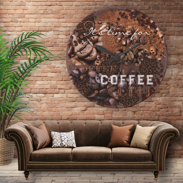 Coffee Beans Grunge Wall Clock (Wall clock featuring coffee beans. Nice for a coffee lover or a coffee shop)