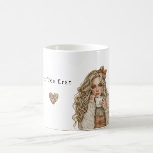 Coffee Beans Heart Cream Blond Female Coffee Mug
