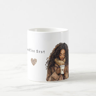 Coffee Beans Heart Cream Brown Female Mug