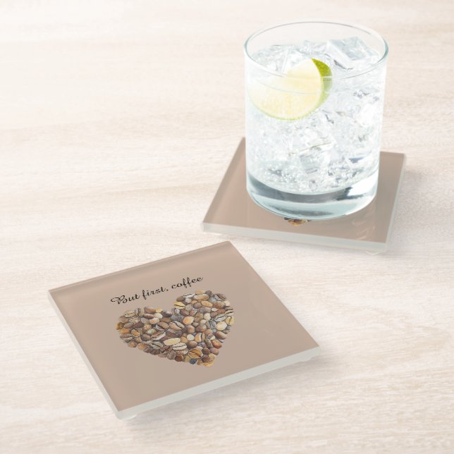 Coffee Beans Heart  Glass Coaster (Angled)