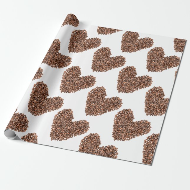 Coffee beans Hearts Wrapping Paper (Unrolled)