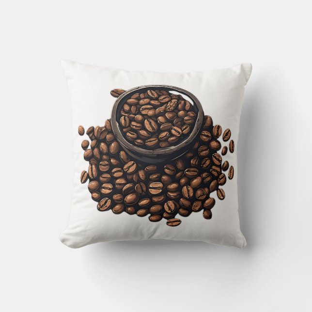 Coffee Beans in a Bowl Throw Pillow (Front)