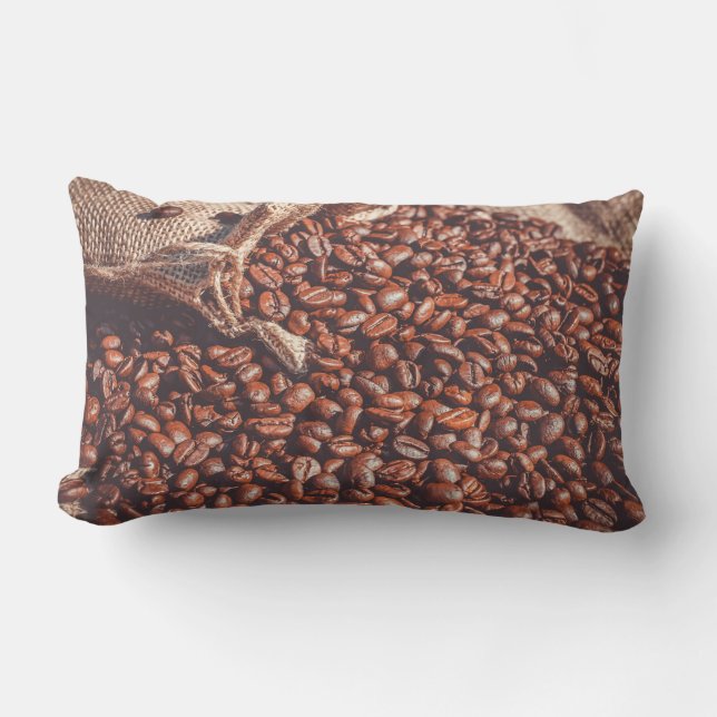 Coffee Beans in Burlap Sack Lumbar Pillow (Front)