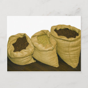 coffee beans in burlap sack postcard