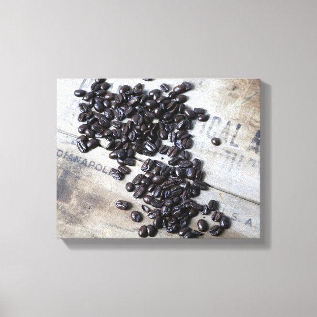 Coffee Beans on an Old Wooden Crate Colour 11x14 Canvas Print (Front)