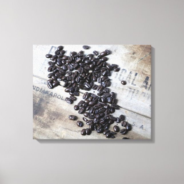 Coffee Beans on an Old Wooden Crate Colour 16x20 Canvas Print (Front)