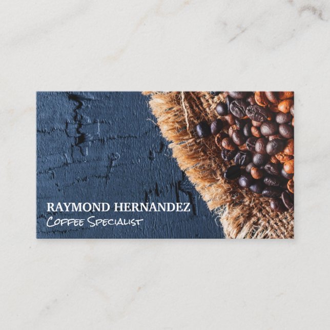 Coffee Beans on Burlap Sack Business Card (Front)
