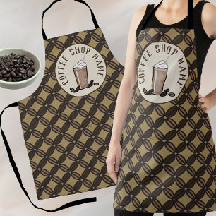 Coffee beans pattern apron with logo and name