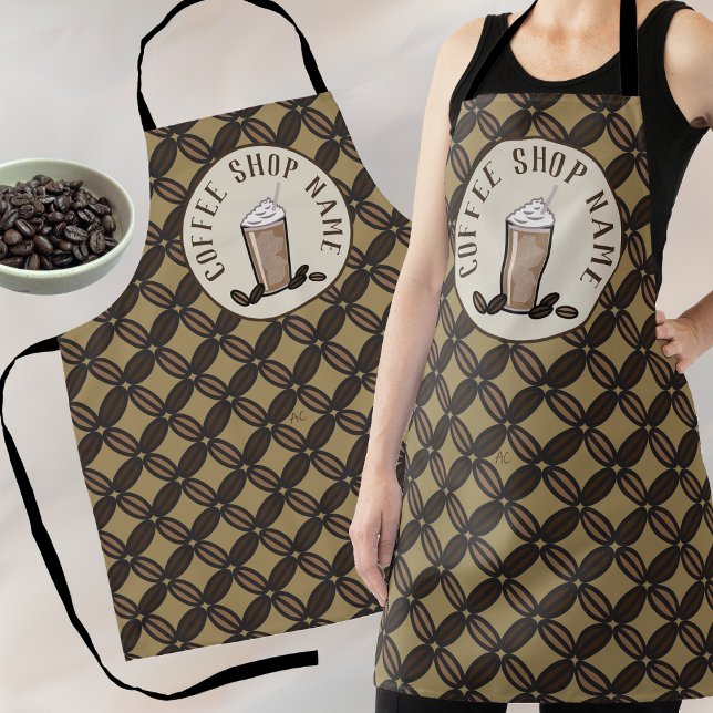 Coffee beans pattern apron with logo and name (The perfect apron for your coffee chop employees . Other design available upon request .)