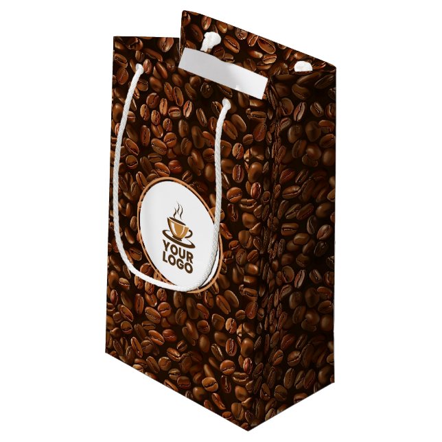 Coffee Beans Pattern Shop Brand Logo Small Gift Bag (Back Angled)