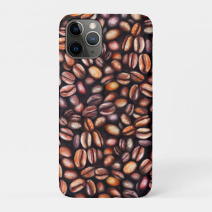   Coffee Beans Pencil Drawing Pattern Rustic Brown iPhone 11 Pro Case
