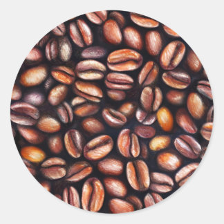   Coffee Beans Pencil Drawing Pattern Rustic Brown Classic Round Sticker