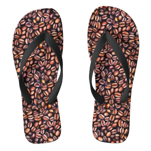   Coffee Beans Pencil Drawing Pattern Rustic Brown Flip Flops (Footbed)