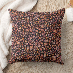 Coffee Beans Pencil Drawing Pattern Rustic Brown Throw Pillow