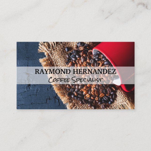 Coffee Beans Spilling out of Cup Business Card (Front)