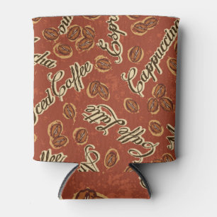 Coffee beans: typography vintage pattern. can cooler
