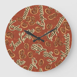 Coffee beans: typography vintage pattern. large clock
