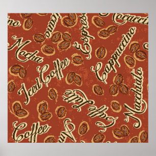 Coffee beans: typography vintage pattern. poster