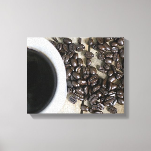 Coffee Beans with a Cup of Coffee on a Crate 11x14 Canvas Print (Front)