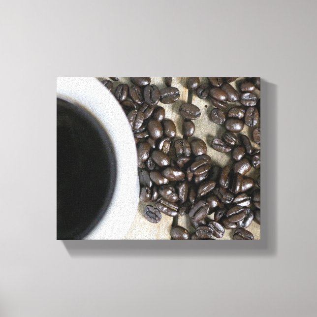 Coffee Beans with a Cup of Coffee on a Crate 8x10 Canvas Print (Front)