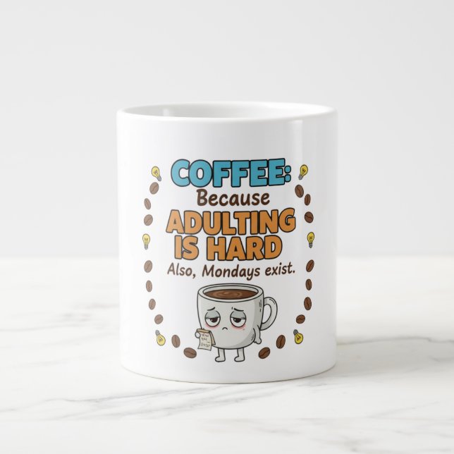 Coffee Because Adulting is Hard Large Coffee Mug (Front)