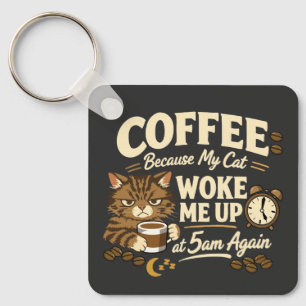Coffee Because Cat Woke Me up Keychain