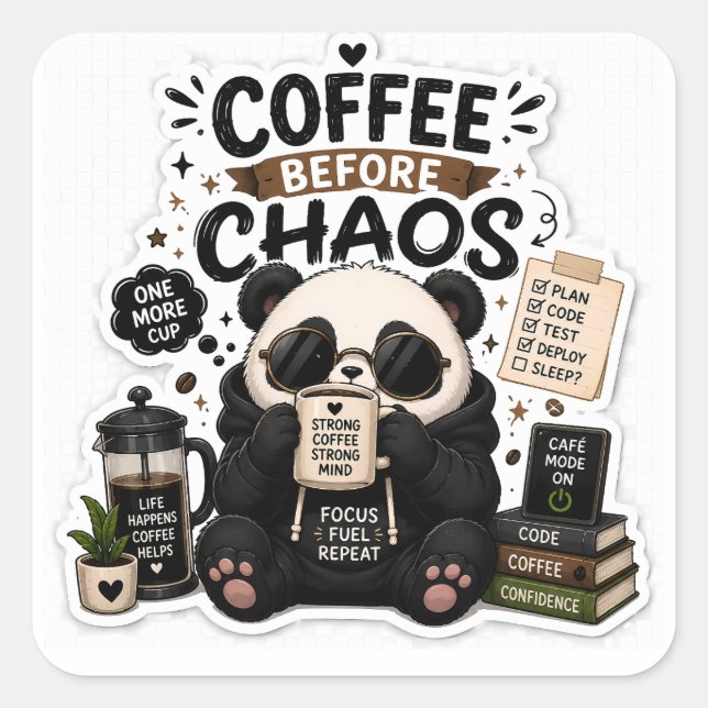 Coffee Before Chaos – Cozy Panda Coffee Sticker (Front)