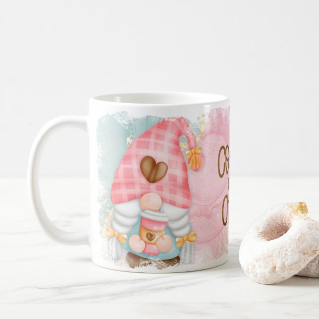 Coffee before Chaos Gnome Design Coffee Mug Cup (With Donut)