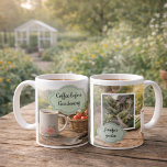Coffee before gardening morning garden photo mug<br><div class="desc">Coffee before gardening,  personal morning garden photo mug.
Slow garden moment,  start the day in the garden.
Add your own photo,  name and text to personalize.</div>