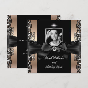 Coffee Beige Birthday Party Black Silver Photo Invitation