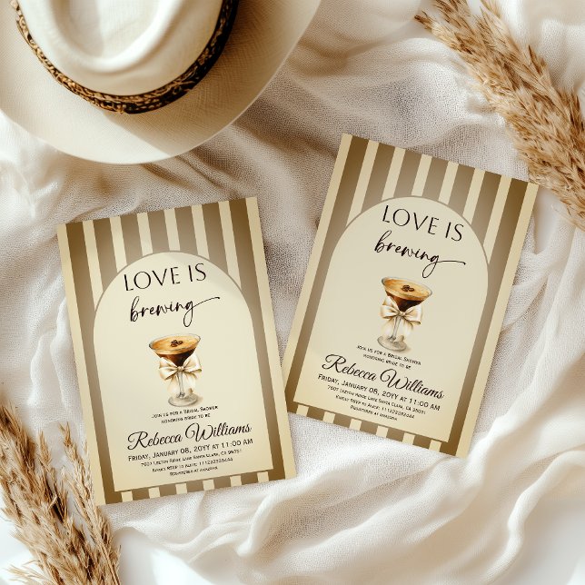 Coffee Beige Espresso Martini Bow Bridal Shower Invitation (Creator Uploaded)